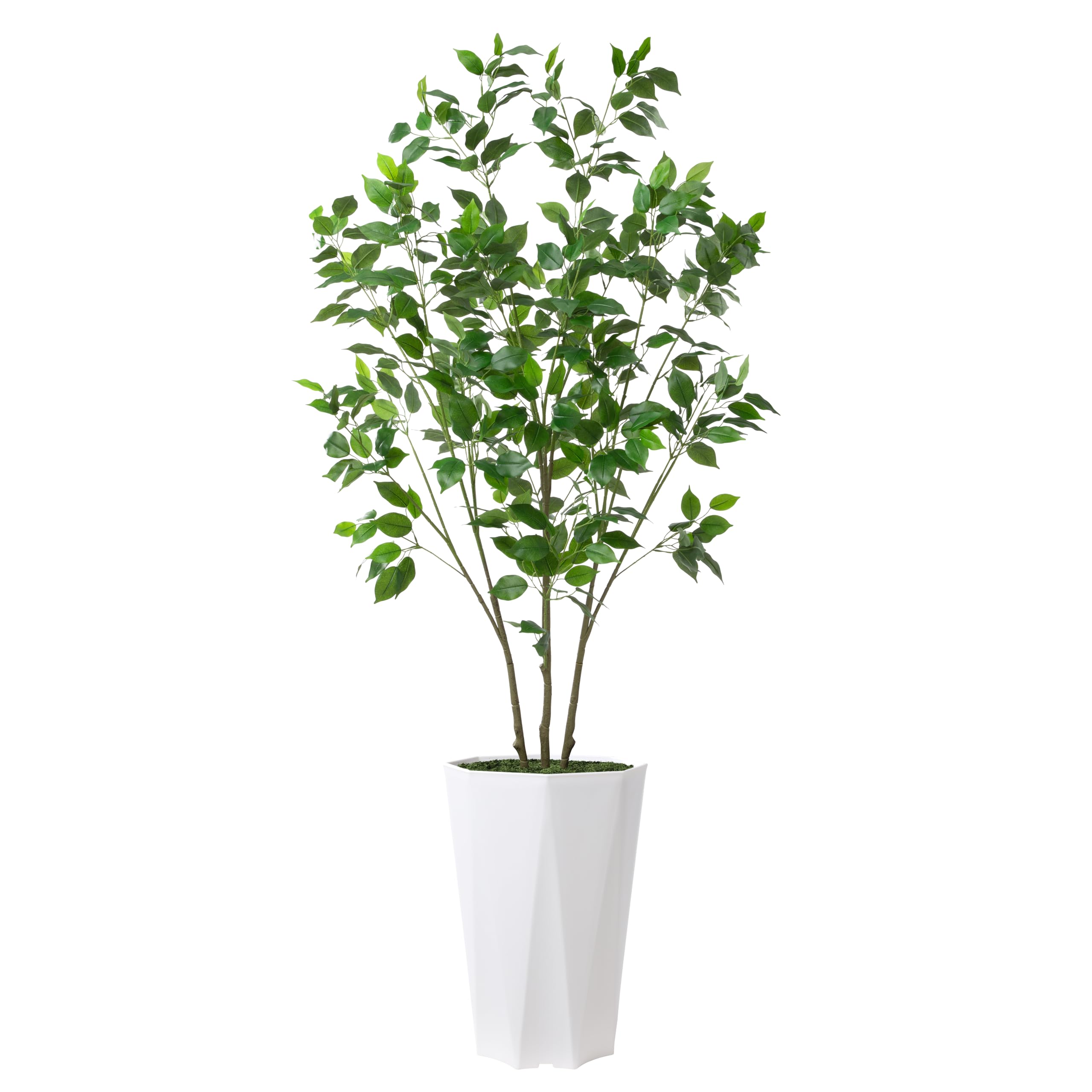 Artificial Ficus Plant Indoor 5FT Fake Tree with White Diamond Planter Faux Ficus Tall Fake Floor Plant in Pot Artificial Trees for Home Office Living Room Decor Indoor