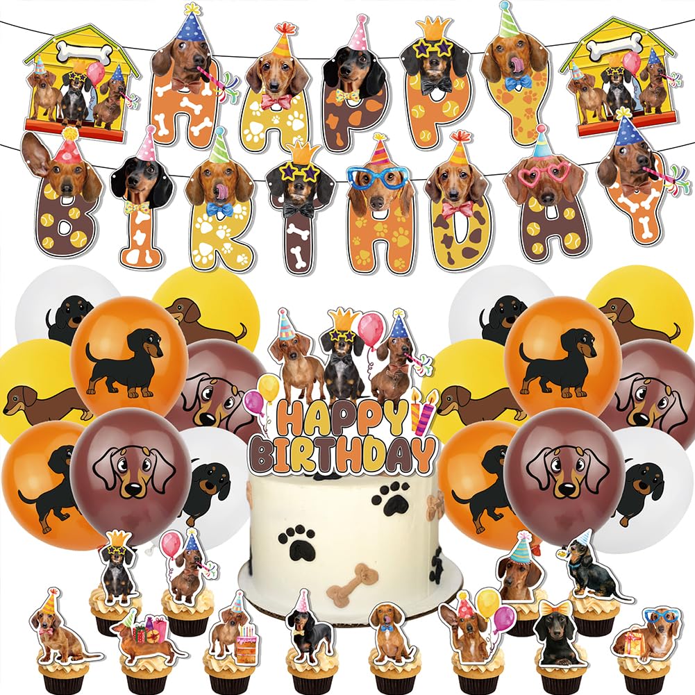 Dachshund Party Decorations, Cute Dog Party Decoration, Dachshund Party Supplies Set,Includes Banners, Latex Balloons