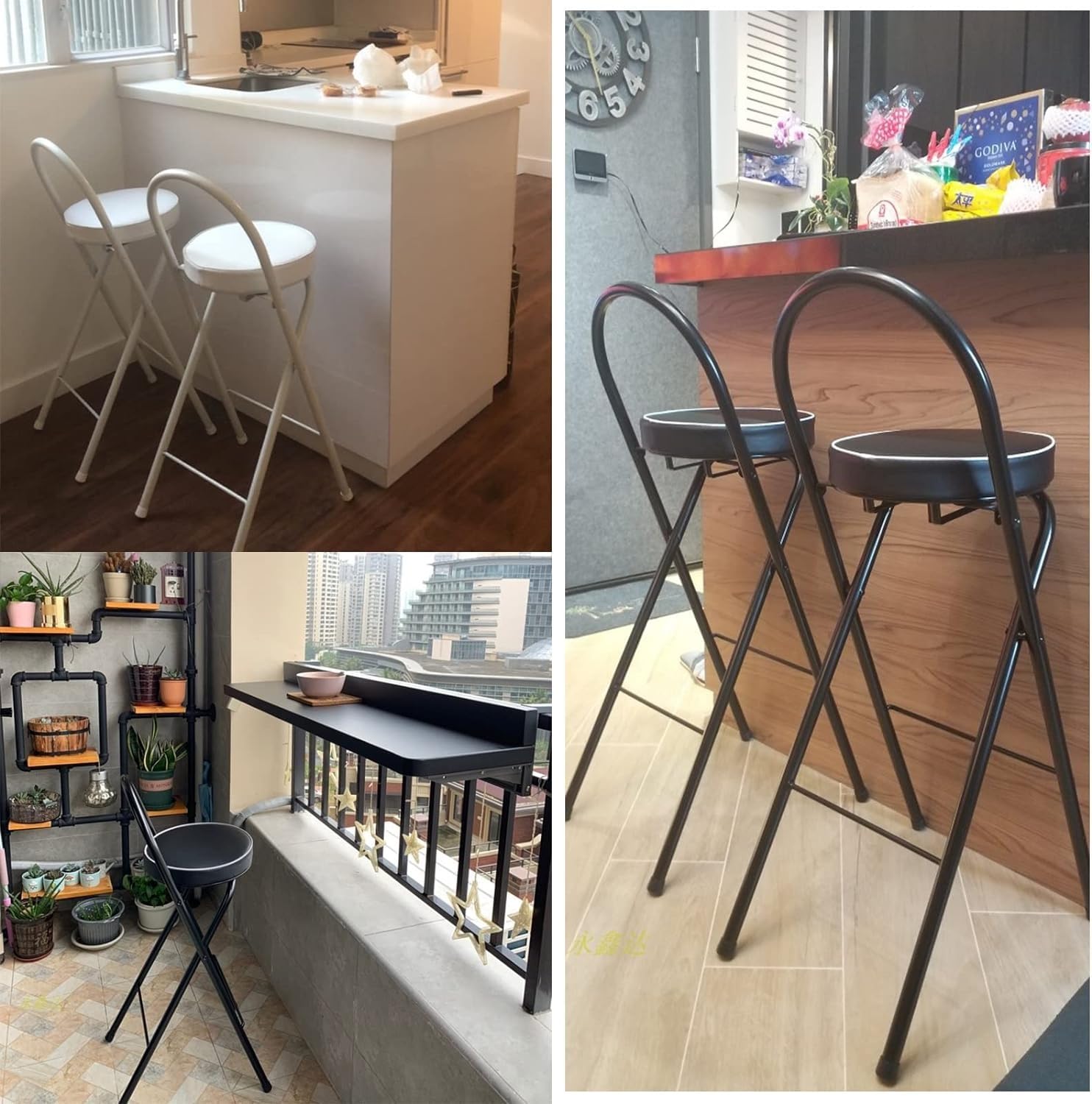 Foldable Bar Stool With Backrest | Portable High Stool For Camping| Counter Height Folding Chairs With Padded Seat|Ideal For Kitchen,Shop,Cafe(1 Pcs,27.5 Inch),Black-65cm/25 In - View #4