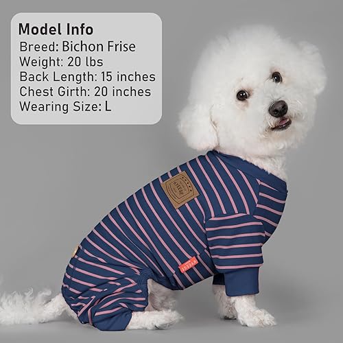Miniatura 13 de KYEESE Dog Pajamas Soft Striped Pet Jumpsuit Lightweight Doggie Jammies 4 Legs Dog Clothes Stretchable Pajamas Breathable Cozy Outfit Comfortable