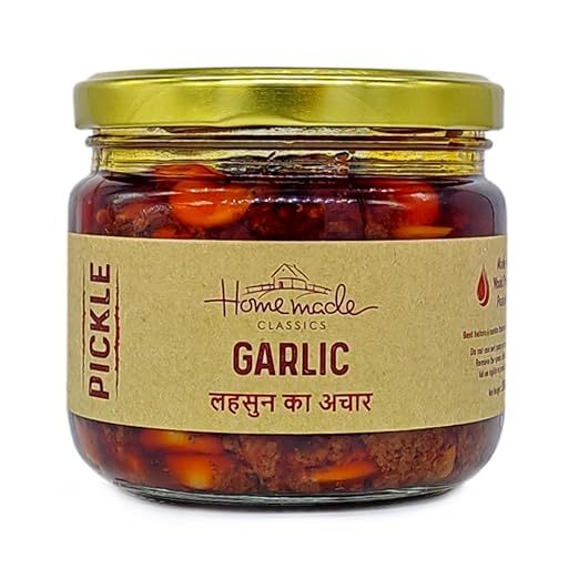 Garlic Pickle, 300g, Glass Jar, Homemade & Traditional Lahsun Ka Achar, No Added Preservatives, No Artificial Flavours, Velluli Pachadi Made with Woodpressed Peanut Oil