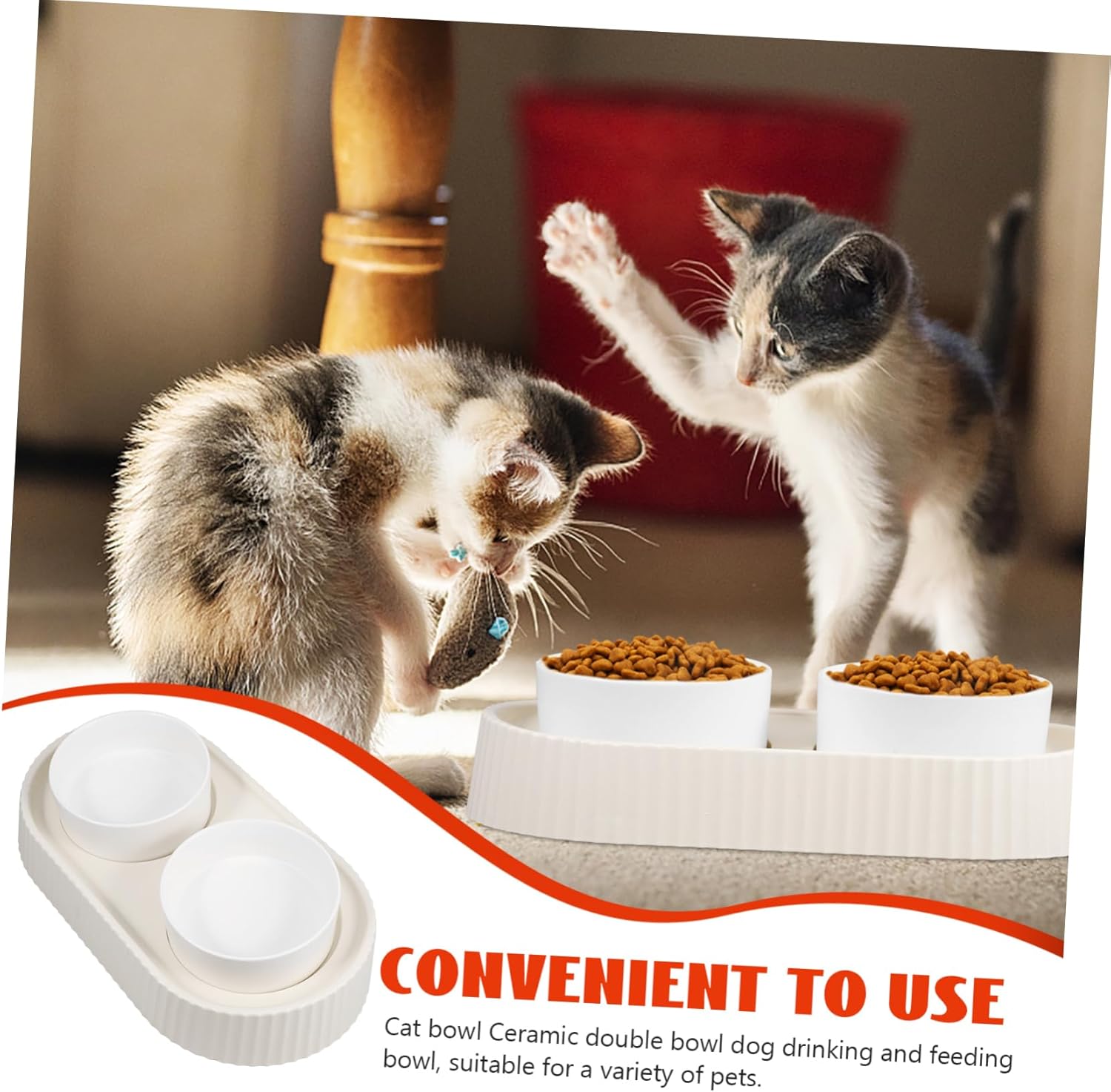 Ceramic Cat and Dog Bowls Set Elevated Tilted Feeding Dish for Small Dogs and Cats Non-Slip PET Water and Food Bowls Easy Clean 2-Piece Set