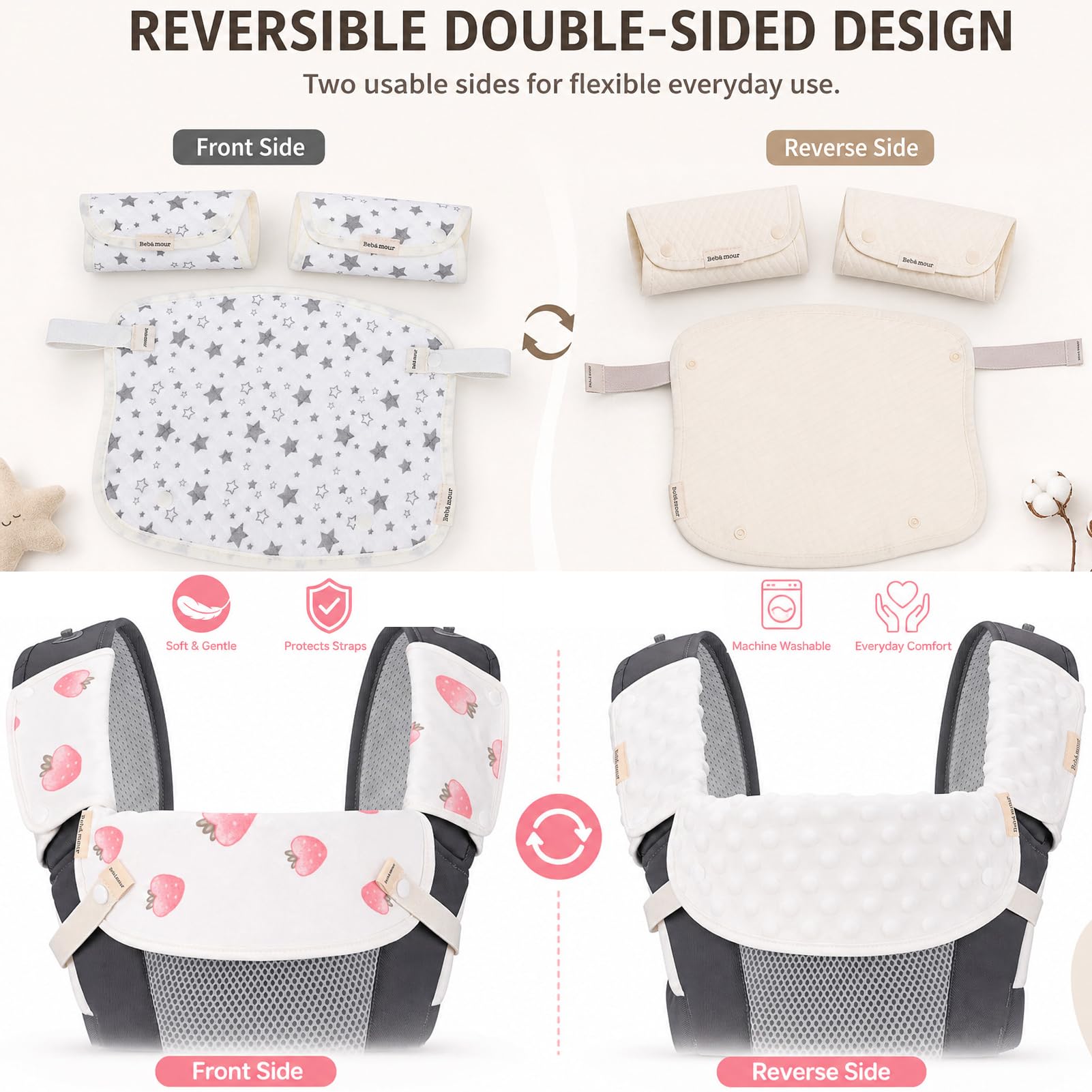 Bebamour Almohadillas de dentición para portabebés, baberos de baba 100% algodón para portabebés para recién nacidos y niños pequeños