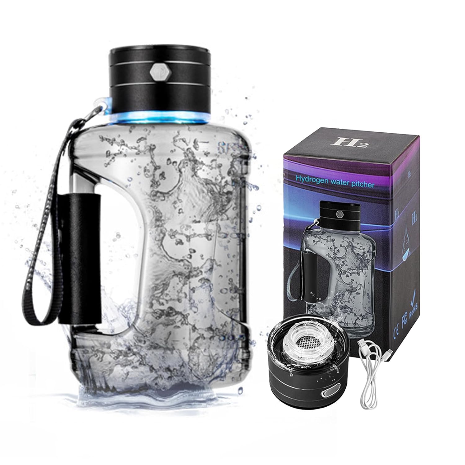 Borraccia per acqua di idrogeno da 1,5 litri – Generatore di idrogeno – Alta concentrazione di idrogeno – 0 cloro e 0 ozono – Certificata per casa, ufficio e viaggi