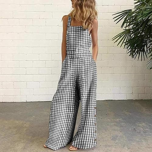 Miniatura 2 de WUAI-Women Mono estampado floral casual sin mangas con correa de espagueti mamelucos holgados overoles pantalones de pierna ancha talla grande