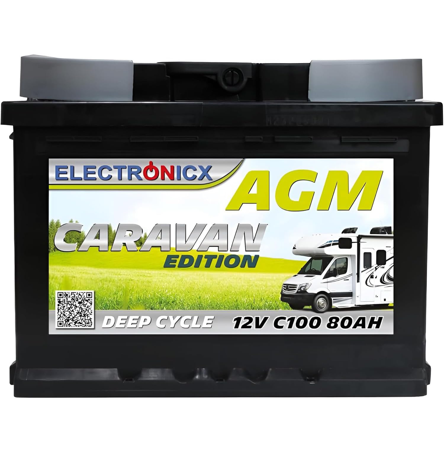 ELECTRONICX Batteria AGM a Scarica Lenta 12V 80Ah C100 Edizione Camper – Sigillata, Senza Manutenzione, Resistente alle Vibrazioni – Per Camper, Barca, Pannelli Solari, Sistemi Autonomi