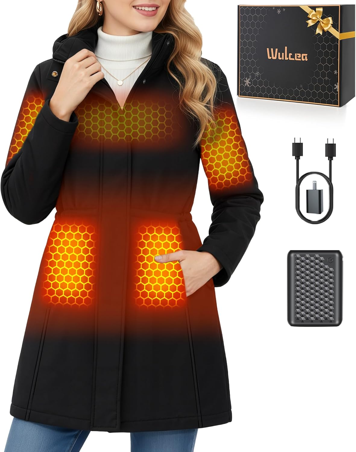 Wulcea Graphene Heated Softshell Jacket for Women 12V Fast Charge 18400mAh Large Capacity