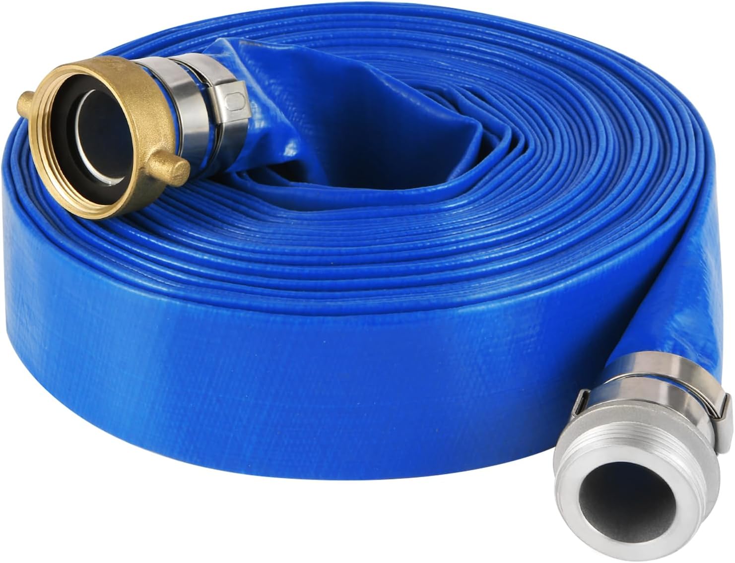 2'' ID x 50 FT PVC Discharge and Backwash Hose with Aluminum Pin Lug Fittings for Swimming Pools, Heavy Duty Reinforced Hose,Blue