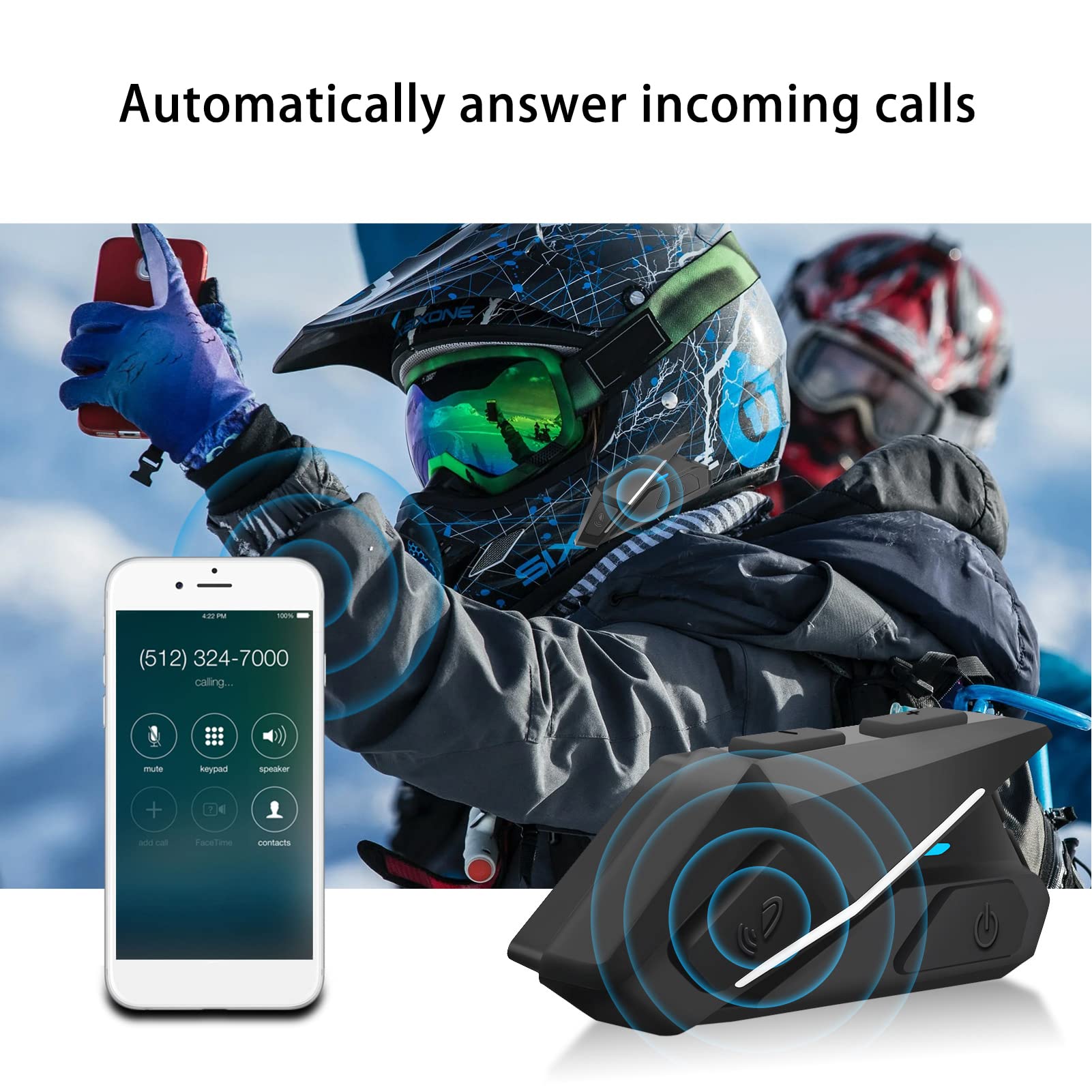 Zestaw słuchawkowy do kasku motocyklowego, zestaw słuchawkowy Bluetooth z interkomem z redukcją szumów Stereo, głośnik bez użycia rąk Sterowanie połączeniami muzycznymi Automatyczne odbieranie, czas c
