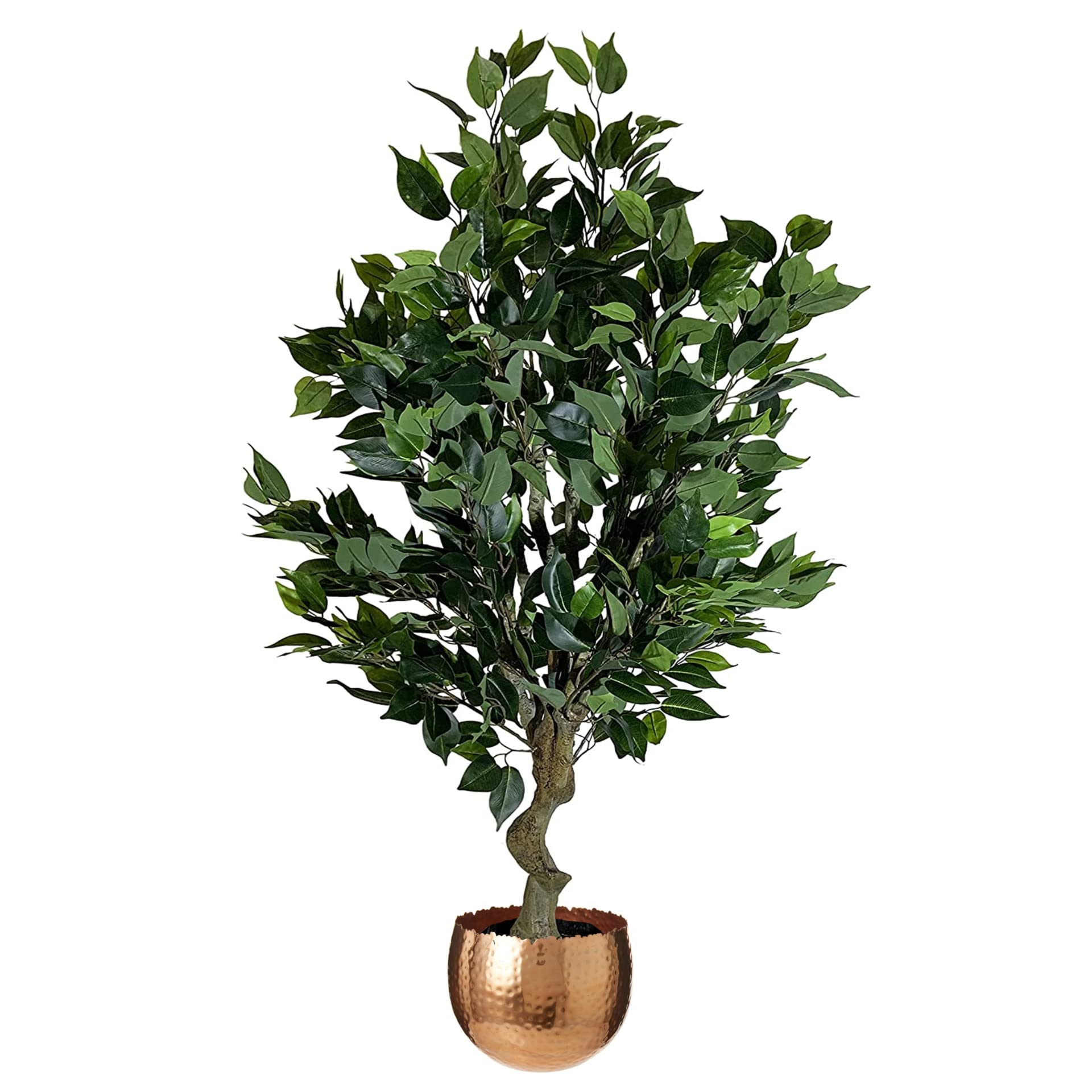 Artificial Ficus Tree 100cm - Leaf Design - Realistic Plant - Copper Curve Planter - Green Foliage