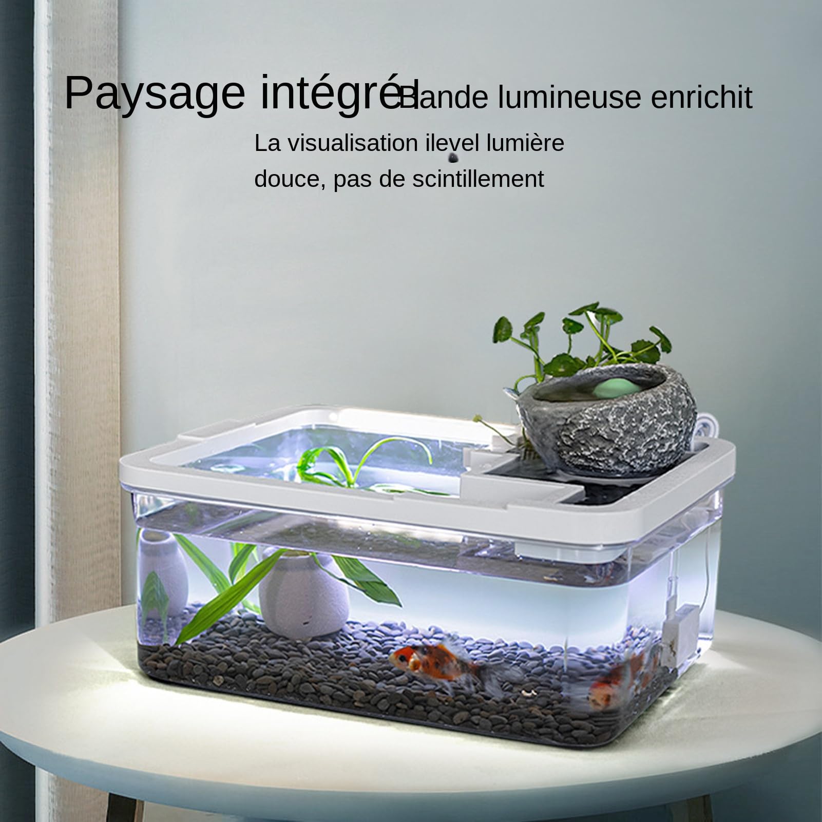 Aquarium Petit décor paysager Silencieux avec Pompe à éclairage LED | Bacs pour petits poissons pour aquaponie méduse chambre hôpital bibliothèque atelier