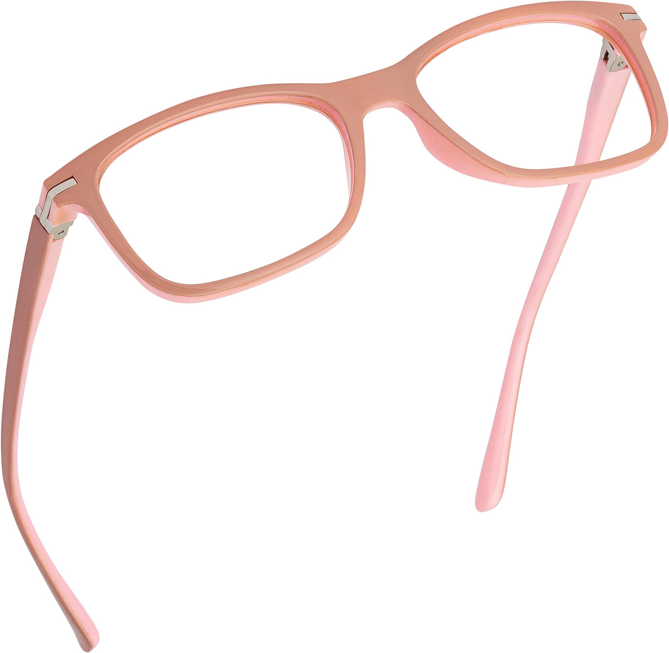 Readerest Blue Light Blocking, Computer Reading Glasses with UV Protection, Anti-Reflective Lenses, Spring Hinges, Sexy Beach (Beige/Pink, 0.00 Magnification) Loose Fitting for Wide Faces