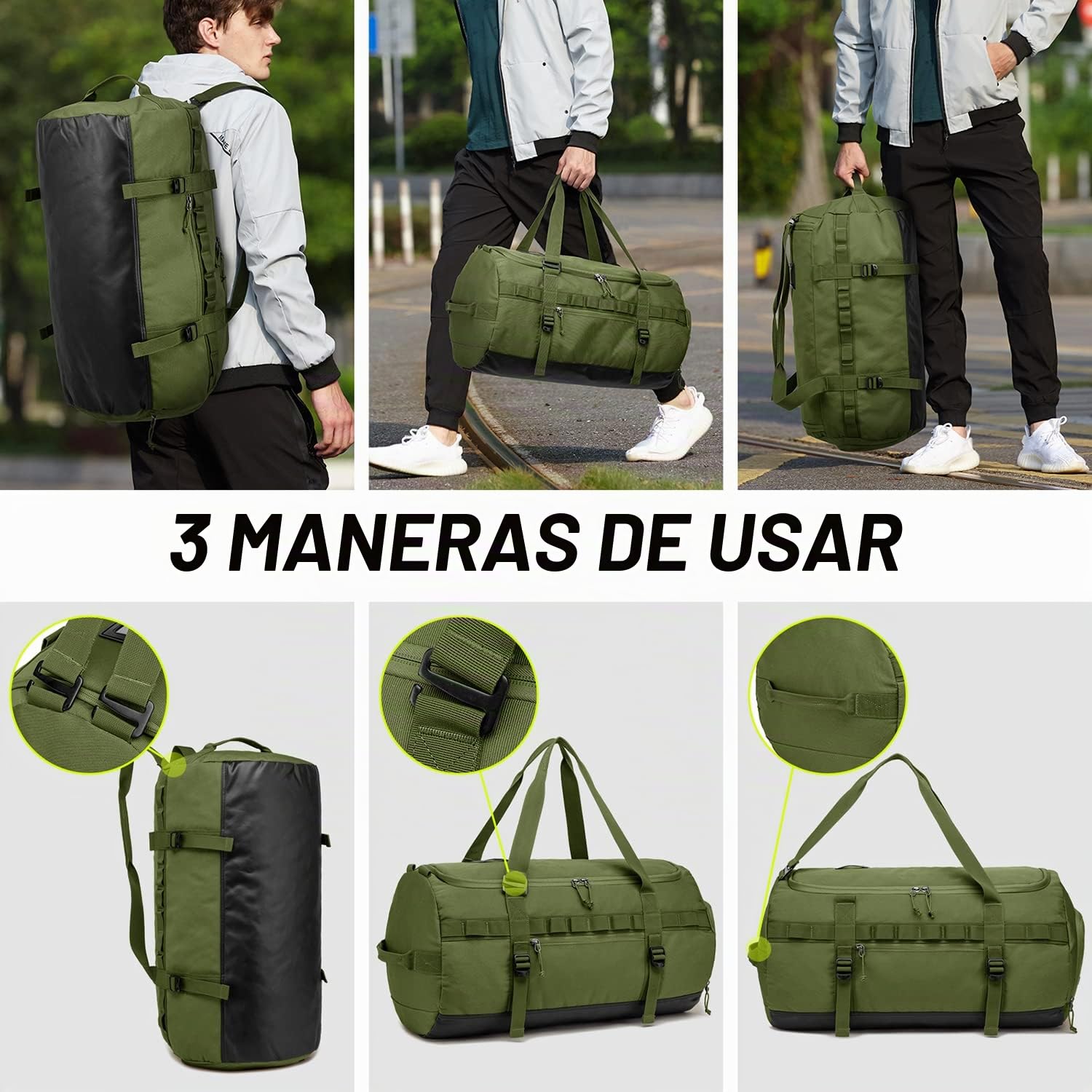 Bolsa de viaje de 60 l con compartimento para zapatos, grande, bolsa de deporte, mochila para hombre y mujer, impermeable, para fin de semana, equipaje de mano, 60L-MOLLE