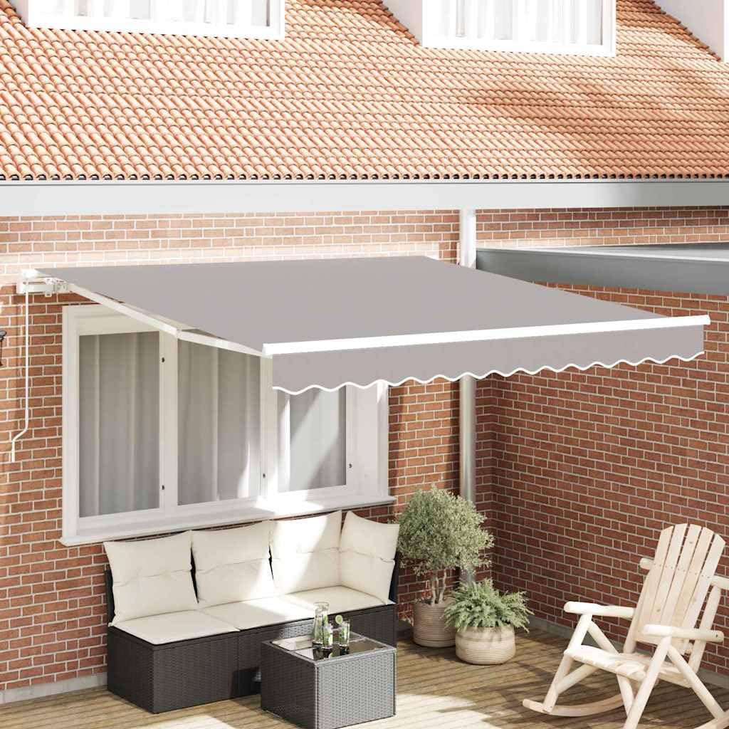 Store rétractable gris clair 350 x 250 cm résistant aux intempéries avec manivelle manuelle