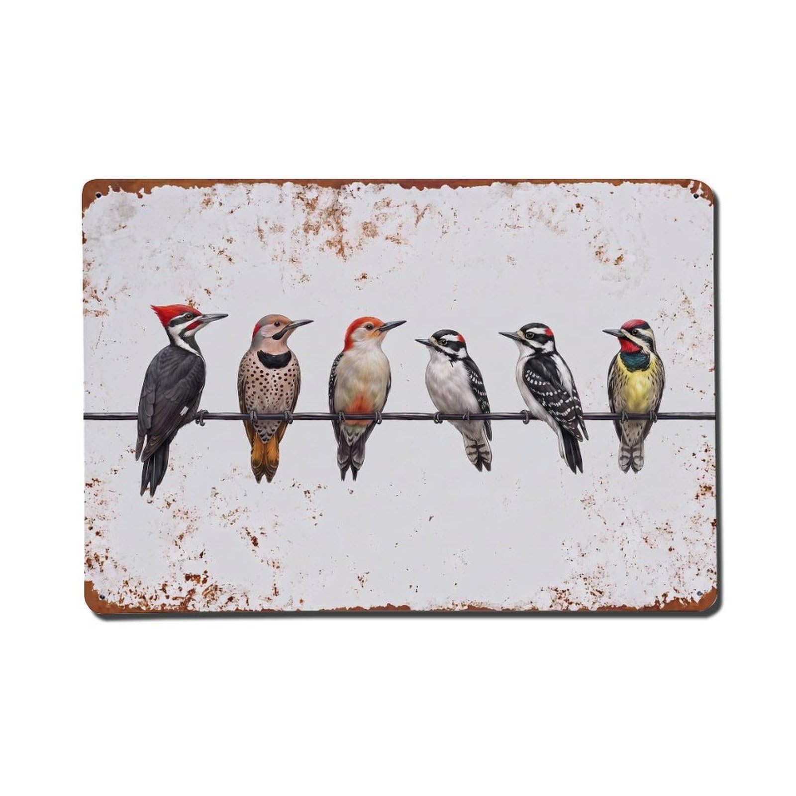 Vintage Retro Birds Woodpecker Metal Tin Sign