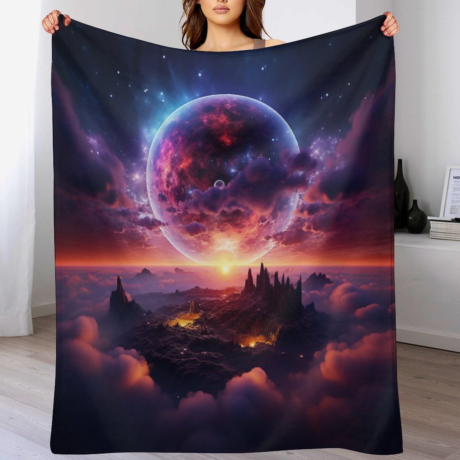 Couverture polaire flannel paysage magique pour nuits fraiches en camping et soirees terrasse