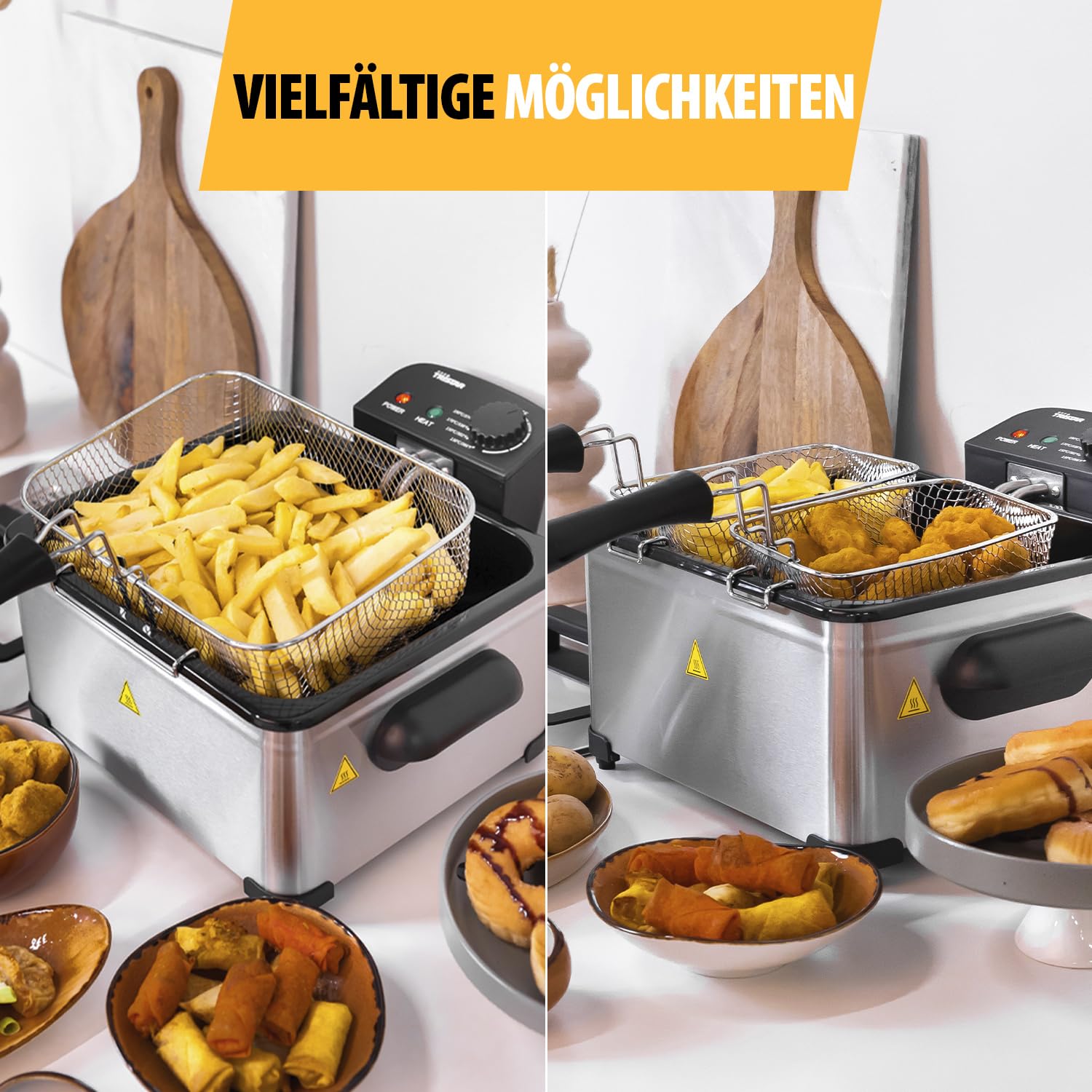 Tristar Fritteuse | 1 großer und 2 kleine Körbe | Einstellbarer Thermostat | Kühle Zone | Spülmaschinenfeste Teile | 5 L | 2000 W | FR-6949