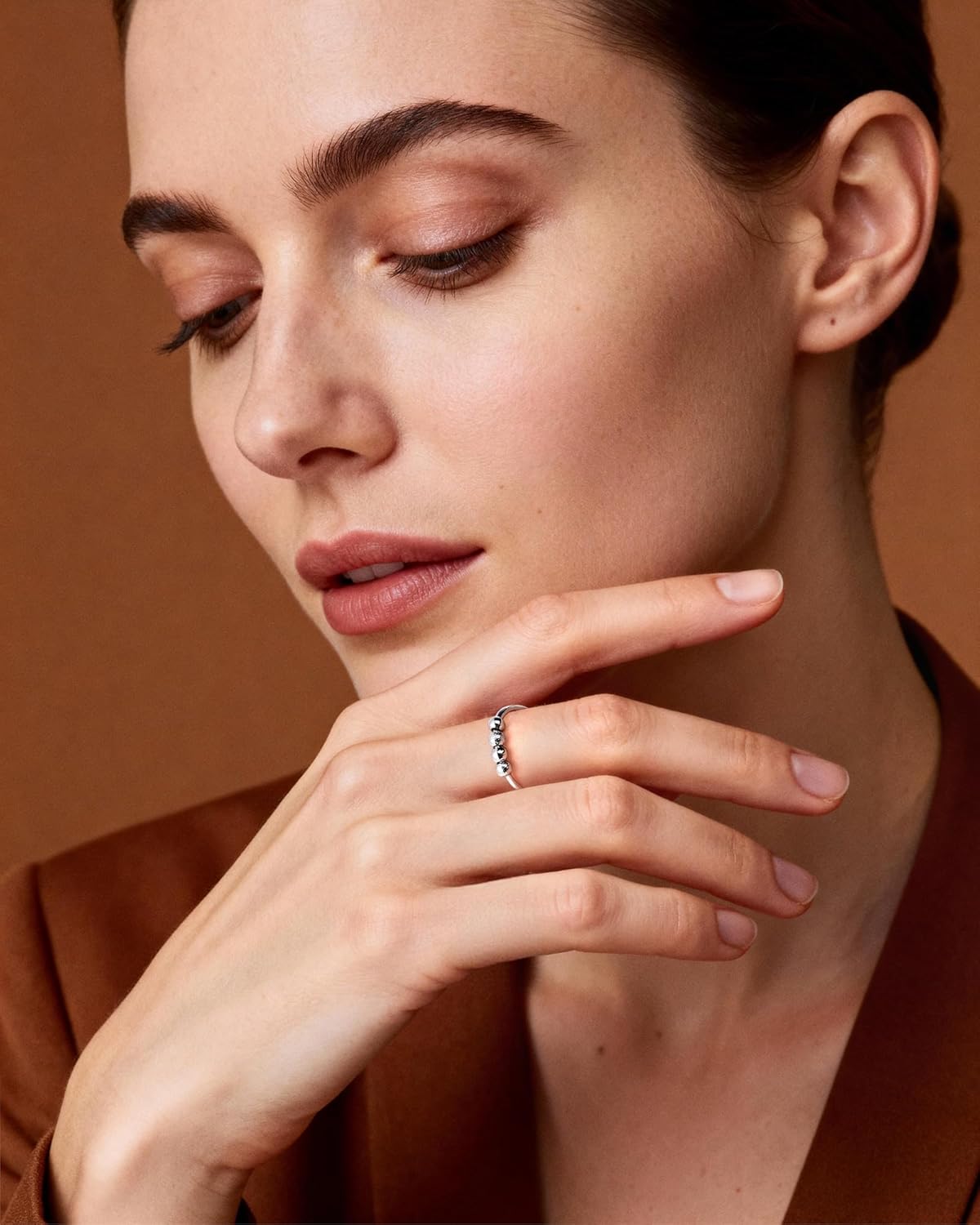 Adjustable Open Ring for Women - Sterling Silver Statement Ring with Textured Bead Design, Stackable Fashion Jewelry, Unique Adjustable Finger Ring - Image 4