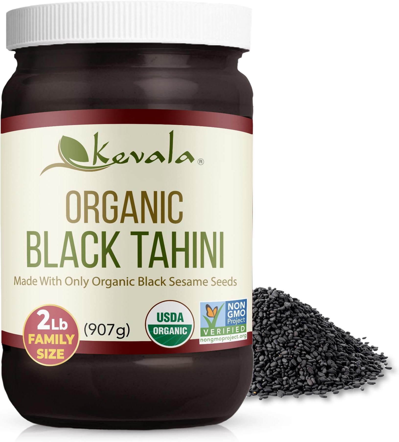 Kevala Organic Black Tahini - Double Size Gluten Free Black Sesame Paste for Cooking and Baking at Home, Source of Calcium and Dietary Fiber, For Stir-Fry Dishes and Making Dark Organic Hummus, 32 oz