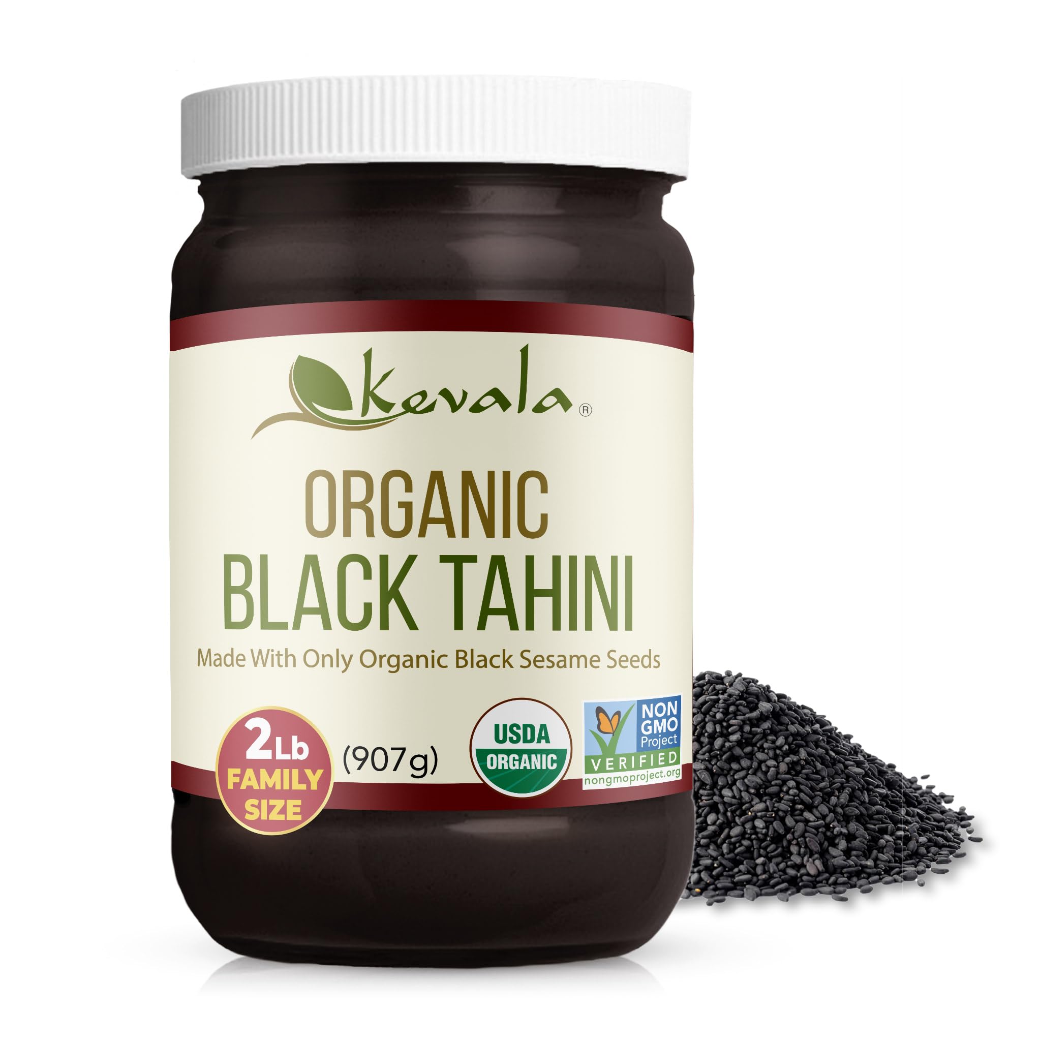 Kevala Organic Black Tahini - Double Size Gluten Free Black Sesame Paste for Cooking and Baking at Home, Source of Calcium and Dietary Fiber, For Stir-Fry Dishes and Making Dark Organic Hummus, 32 oz
