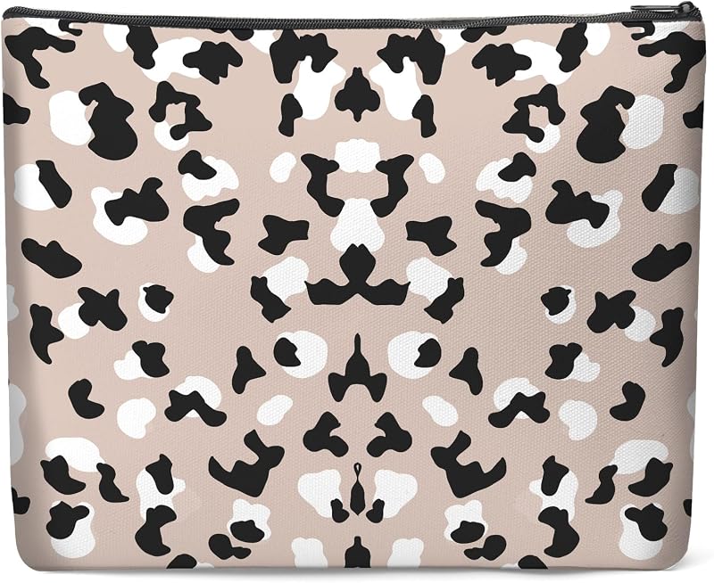 Necessaire de maquiagem Luoycxy em lona com forro e zíper, estampa Leopard Print 2