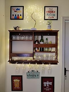 ADVRZO Wooden Wall Mounted Wine Rack, Bar Cabinet with Glass Storage, Wall Hanging Mini Bar for Home Wine Rack/Holder Upsi... Price In India