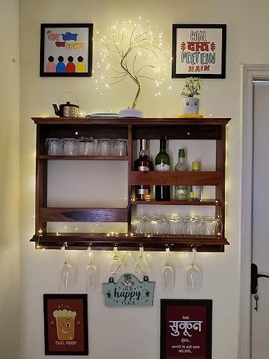 ADVRZO Wooden Wall Mounted Wine Rack, Bar Cabinet with Glass Storage, Wall Hanging Mini Bar for Home Wine Rack/Holder Upsi...