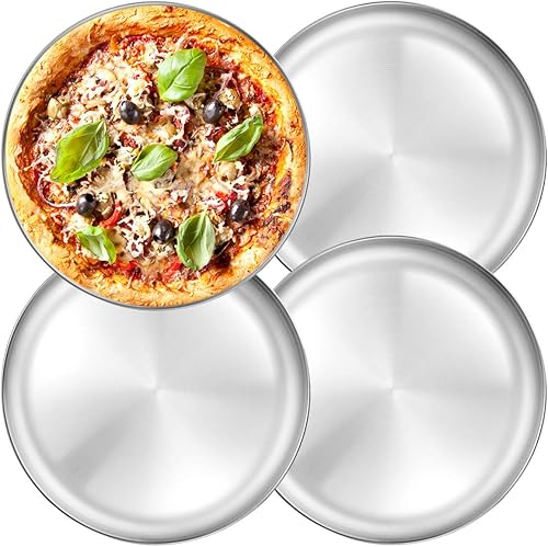 Miniatura 8 de Deedro - Bandeja redonda para pizza de acero inoxidable de 13½ pulgadas, bandeja para hornear pizza, bandeja para hornear pizza saludable, bandeja