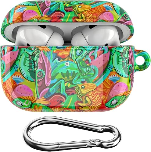 Funda compatible con Airpods Pro y Pro 2 Airpods 3-2-1 Gen Funda protectora de plástico de animales, portátil, con clip, estampado de lagarto de
