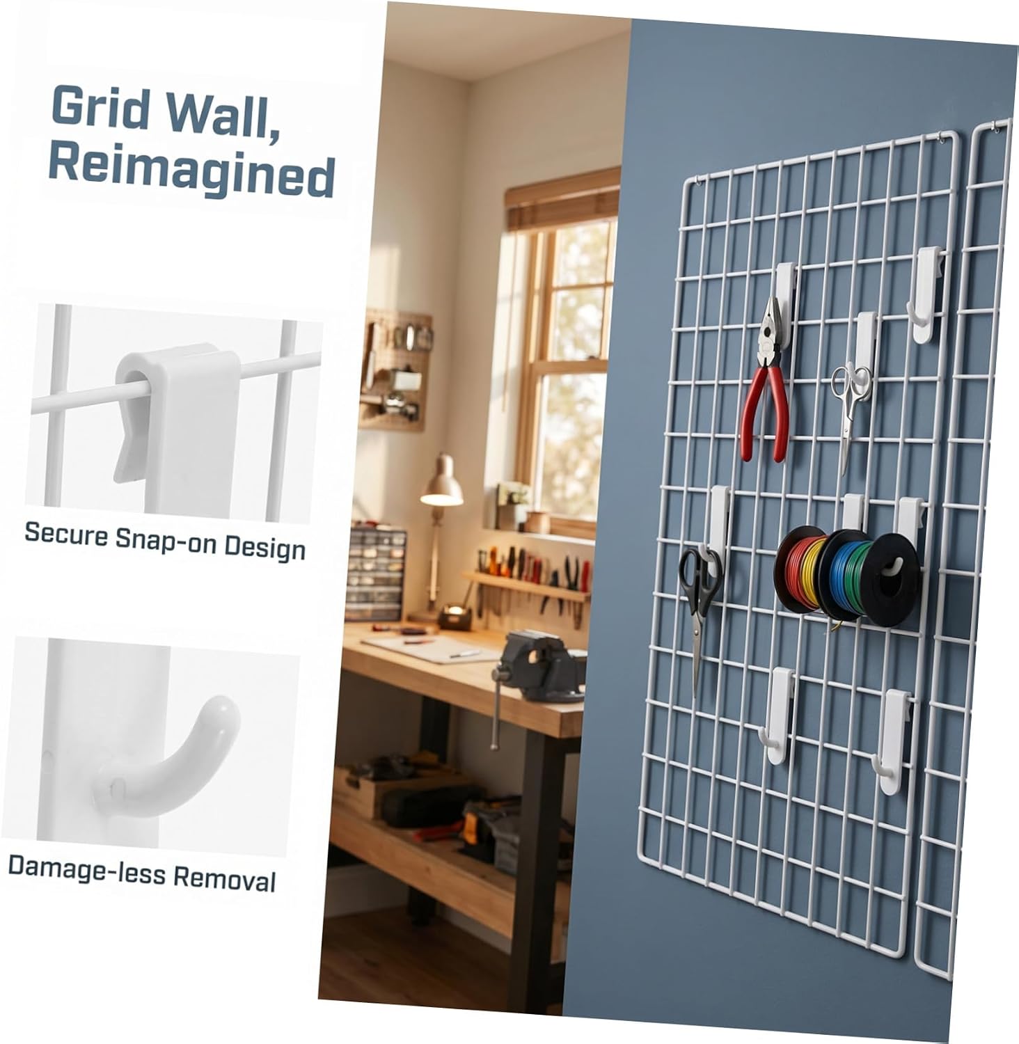 Alipis 35pcs White Plastic Wall Display Hook for Grid Wall Panels, Sturdy and Burrfree Contact Surface Retail Hooks for Home Organizer, Kitchens, Picture and Tools Hanging