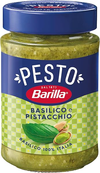 Barilla Pesto Basilico e Pistacchio con Basilico 100% Italiano e Granella di Pistacchio, Consistenza Cremosa con Granelli di Frutta Secca, Gusto Avvolgente Delicatamente Tostato, Sugo Per Pasta, 190 g - 4