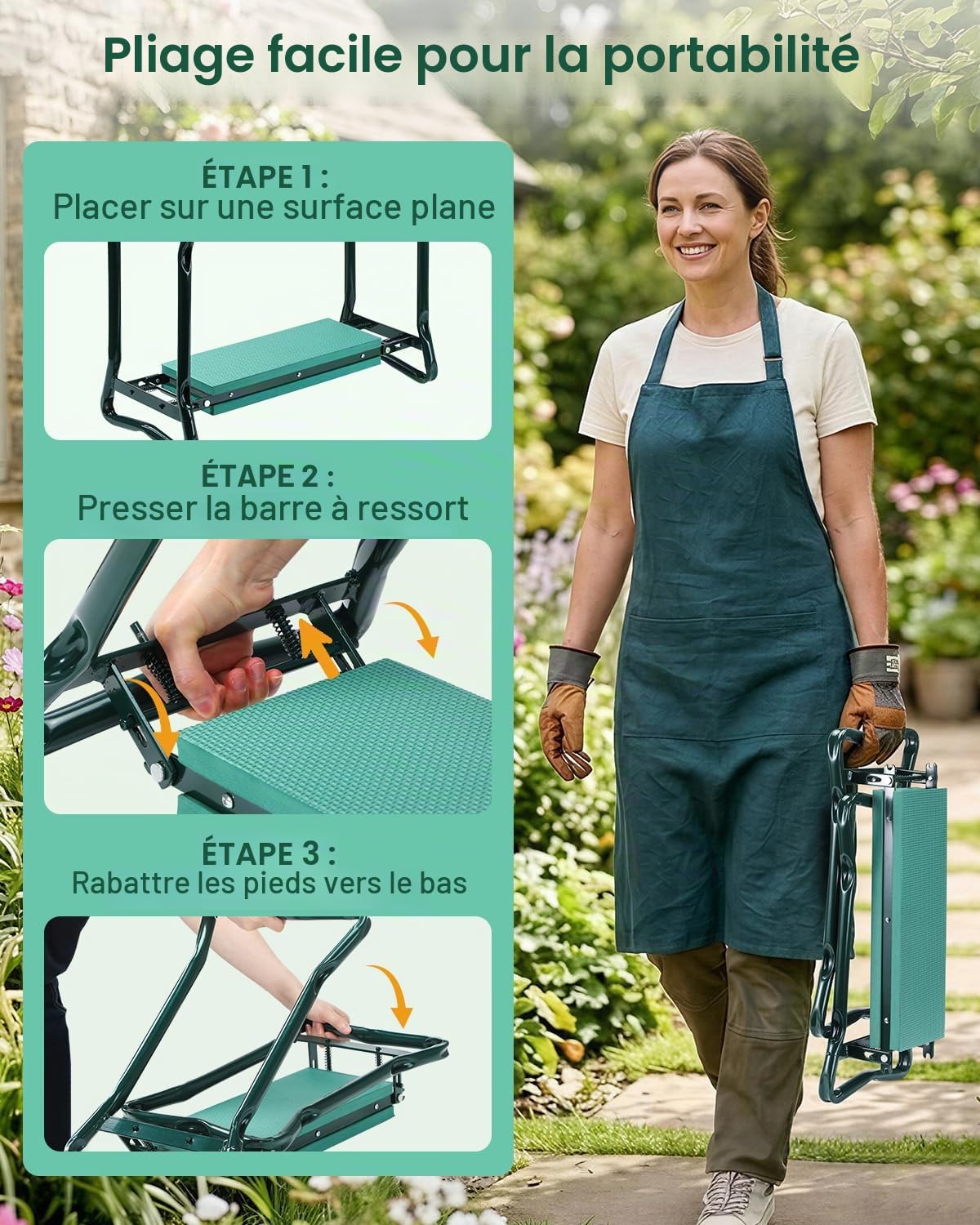 Ohuhu Agenouilloir et siège de Jardin 2 en 1 Robuste avec Coussin en Mousse EVA, Banc de Jardinage Pliable avec 2 Poches à Outils, Portable, idée Cadeau pour Femmes, Hommes, Personnes âgées