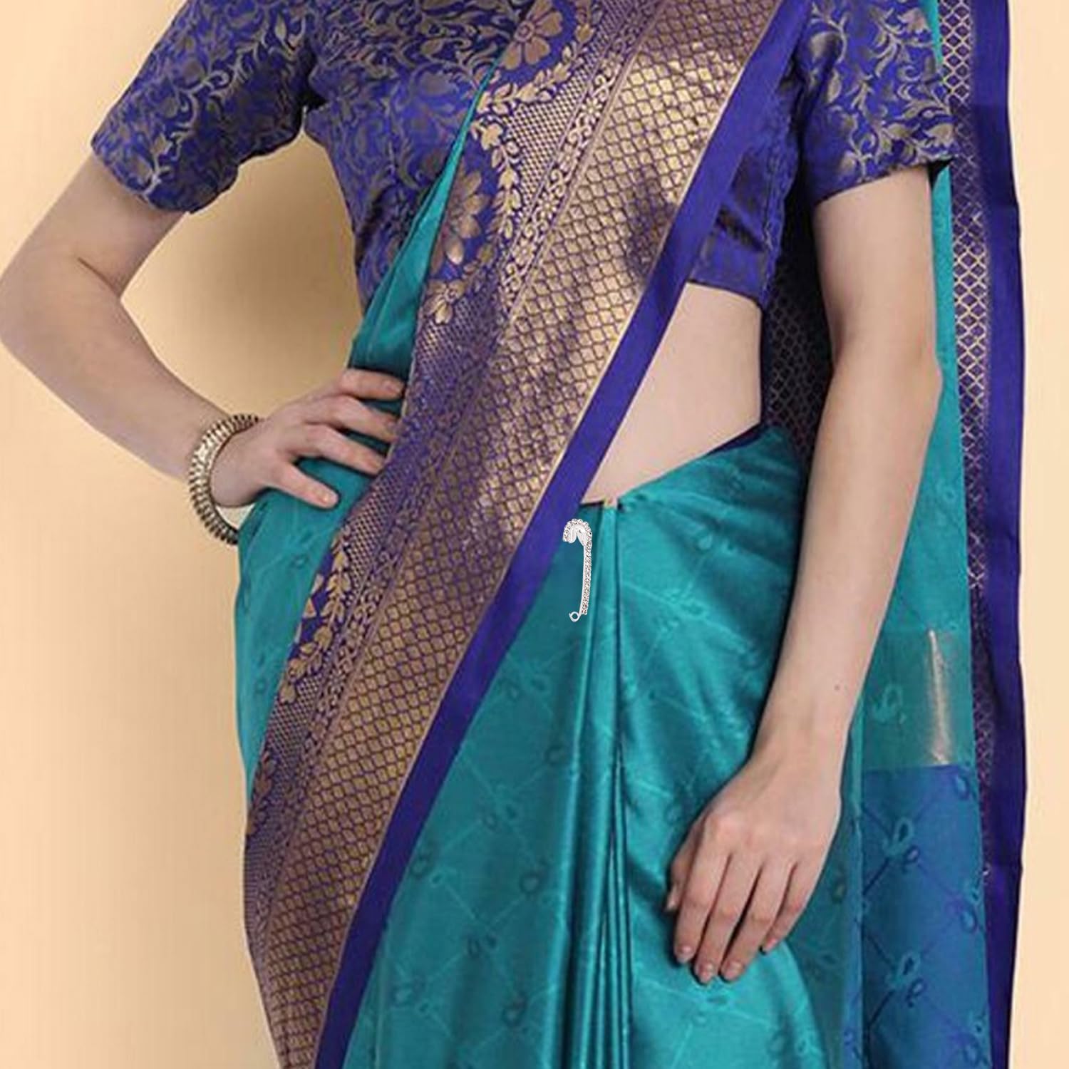 THANU'S CRAFT Women Diamond Silver Safety Saree Pin Brooch for Sari Pleats Pallu lehanga Draping Dresses pins Girls women