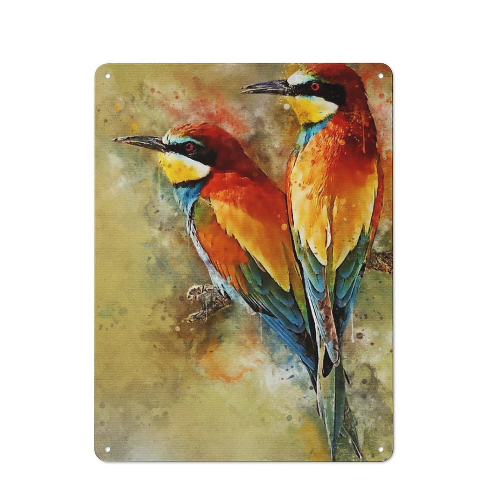 Junmoney Watercolor Birds Retro Metal Wall Sign 40X30cm With For Home Bar Wall, A Housewarming Gift For Hosts Who Enjoy Retro Interiors