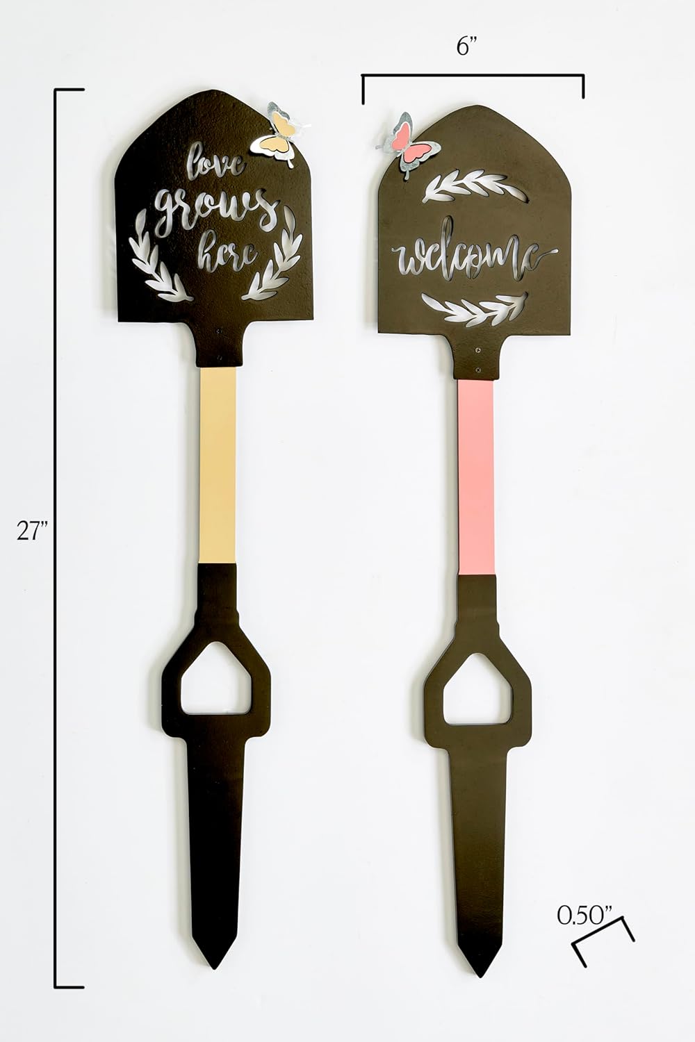 27" Decorative Wood and Metal Shovel Garden Stake, Set of 2