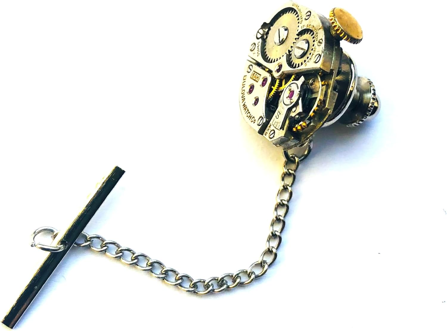 Steampunk Tie Pin Vintage Swiss Watch Movement Father's Day Gift Groom silver color Tie Tack Lapel Pin Jewel