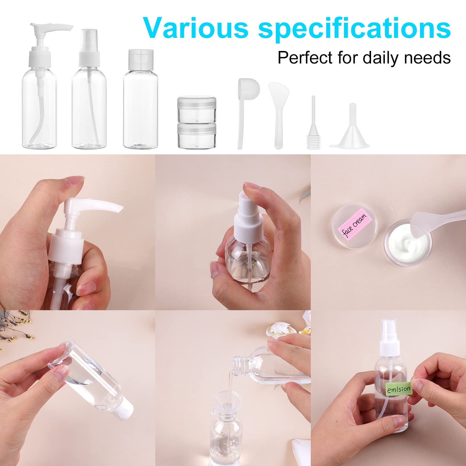 Flintronic 80ML Travel Bottles Set, Transparent Refillable Containers for Toiletries Shampoo, Cosmetic Liquid With Cream Box - Image 4