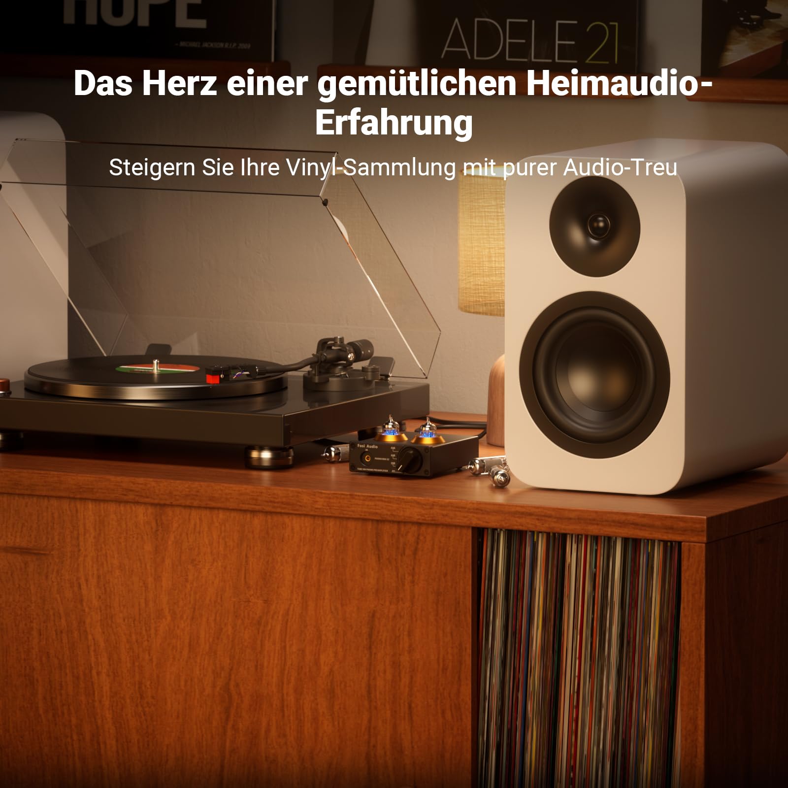 Fosi Audio Box X2 Phono Vorverstärker für MM Plattenspieler, Stereo Röhrenvorverstärker HiFi Mini Vakuum Vorverstärker mit Gain-Regelung, inkl. 12V DC Netzteil