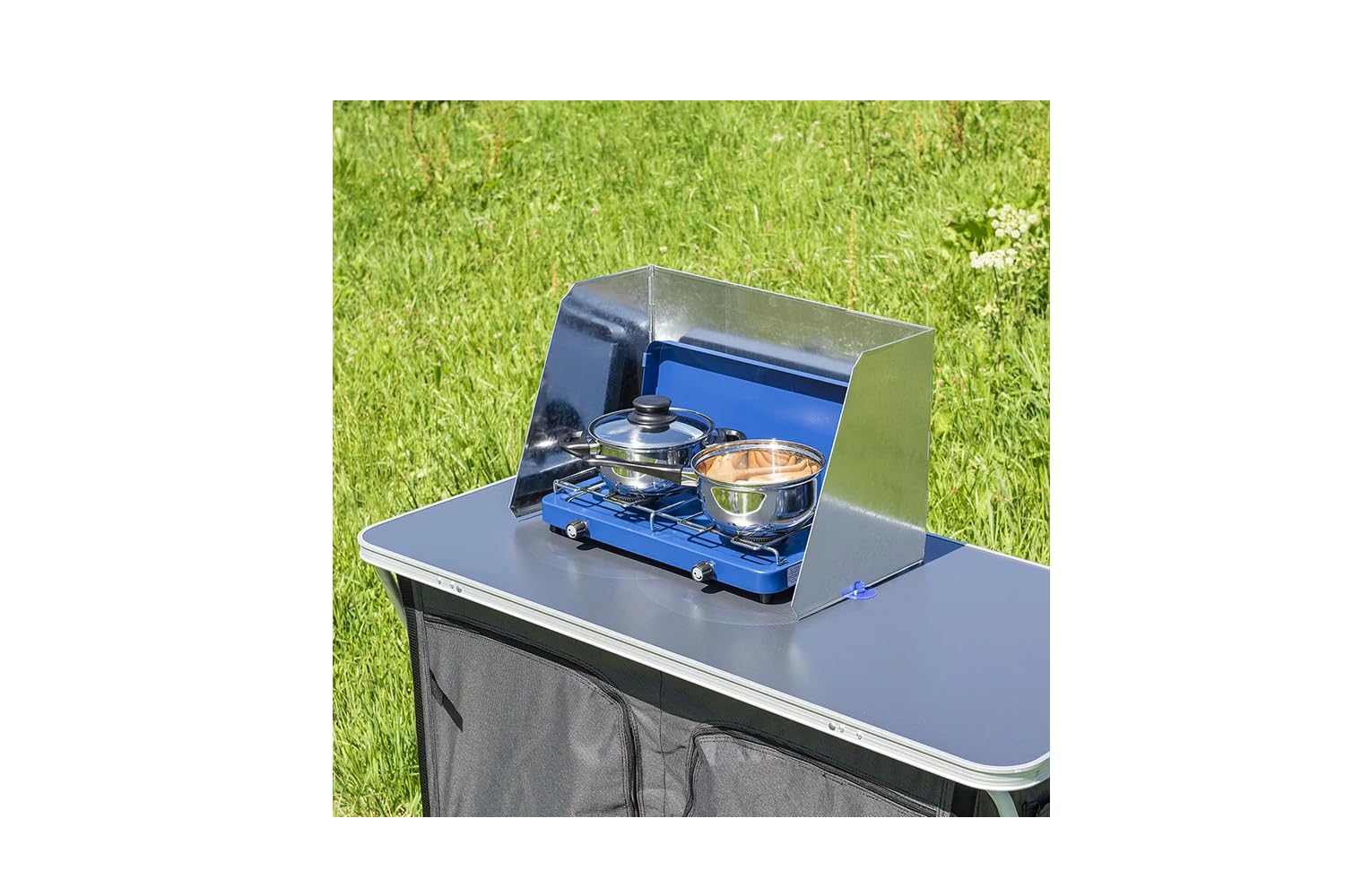 Protezione dal vento, fornello a gas e griglie L 37/70 x P 28 x H 32 cm, paraspruzzi con custodia