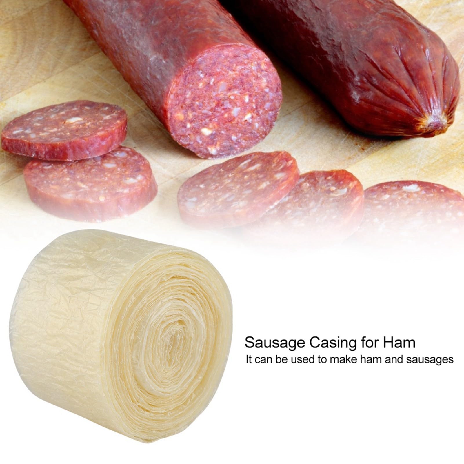 Omabeta 8m Involucro Salsiccia Commestibile, Involucro di salsiccia essiccazione commestibile a 2 strati Budello di collagene bovino per salsicce fatte in casa saporite