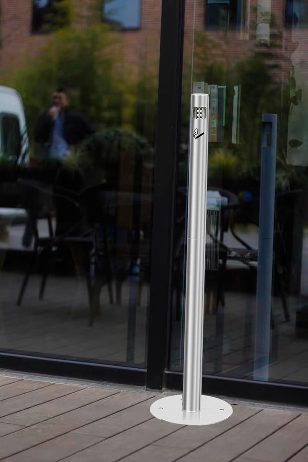 outdoor ashtray 40" Black Free Standing cigarette butt disposal outdoor for Commercial Offices, Restaurants, Bars,Convenience Stores,ashtray for outside patio (Brushed - Round)