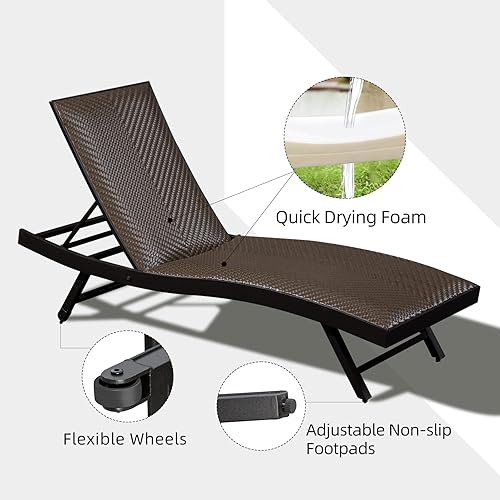 Miniatura 3 de Domi - Juego de 3 tumbonas para exteriores, de aluminio, acolchadas, de espuma de secado rápido, con respaldo ajustable para playa, piscina, césped,