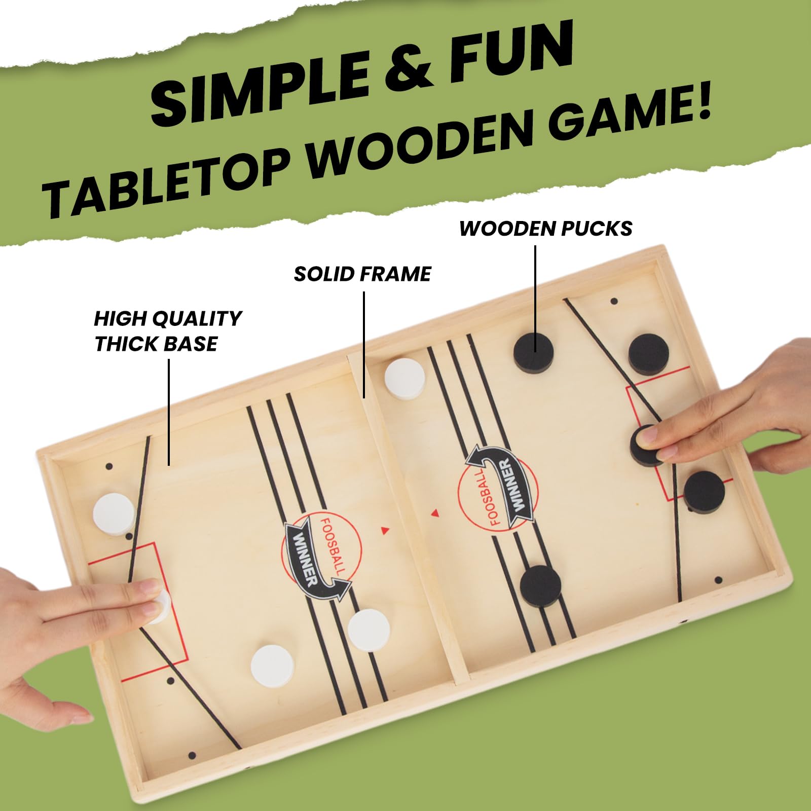 WOODENFUN 16 in Fast Sling Puck Game,Wooden Hockey Super Foosball Table,Desktop Battle Parent-Child Interaction Winner Slingshot Game,Adults and Kids Family Toys - Image 4