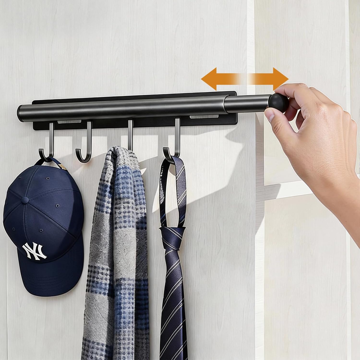 Lewondr Valet Rod for Closet Pull Out, 12" Adjustable Heavy Duty Extending Closet Rod, Valet Clothing Hanger Rods Extender for Wardrobe, Laundry Room, Bedroom, Bathroom, Black, 2 Pack