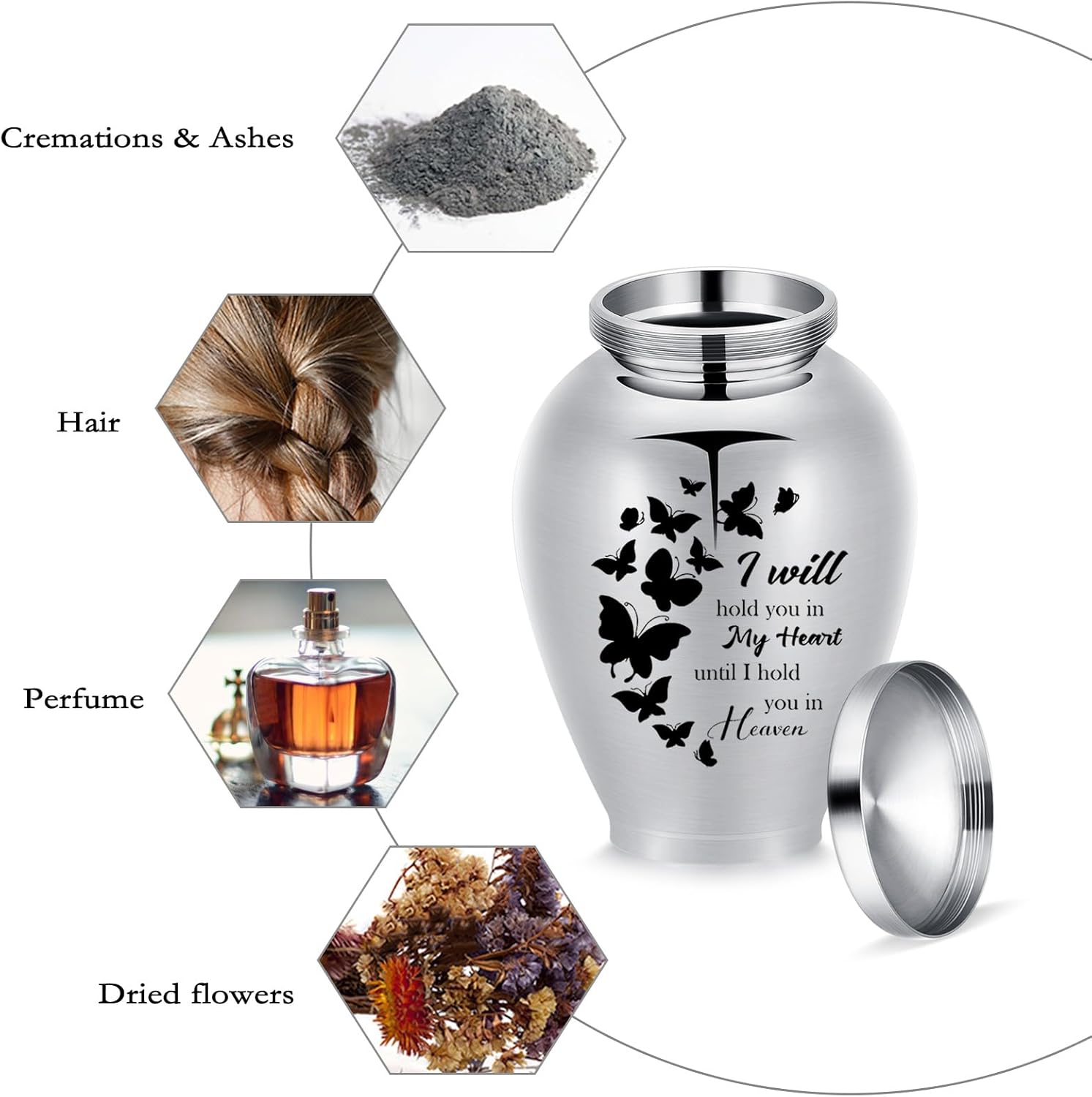 Large Urn for Human Ashes Stainless Steel Memorial Cremation Butterfly Urn for Ashes for Women Men Keepsake Urns for Pet Ash Memorial Decorative Cremation Urns (Steel-Butterfly-w, 8.26 * 5.63)