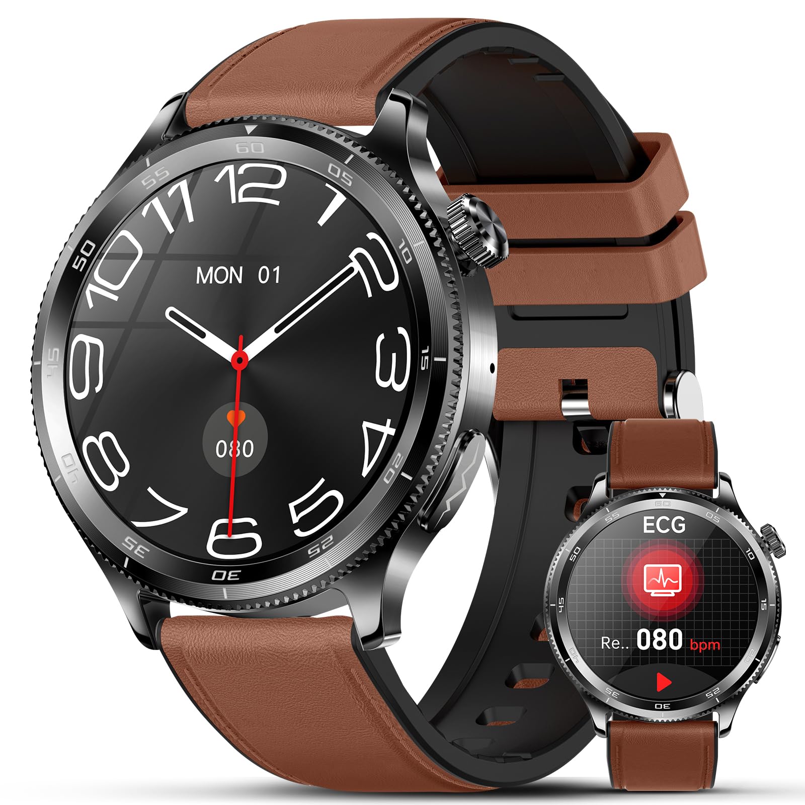 2026 Nuovo AI-GPT Smartwatch Uomo Con ECG/HRV/BMI/Pulsante SOS,Marrone | 24H Pressione Sanguigna/Temperatura/ SPO2/Cardiofrequenzimetro/Sonno, 1,43"AMOLED Salutare Orologio Fitness Con Telefono