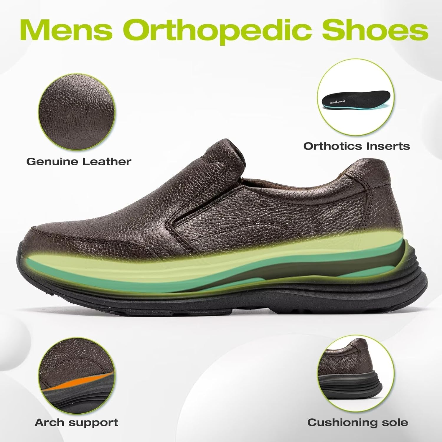 Men's Orthopedic Leather Dress Walking Shoes: Comfortable Orthotic Plantar Fasciitis Oxford Shoes with Arch Support, Flat Feet Casual Business Slip-On Loafers for Foot and Heel Pain Relief - Image 4