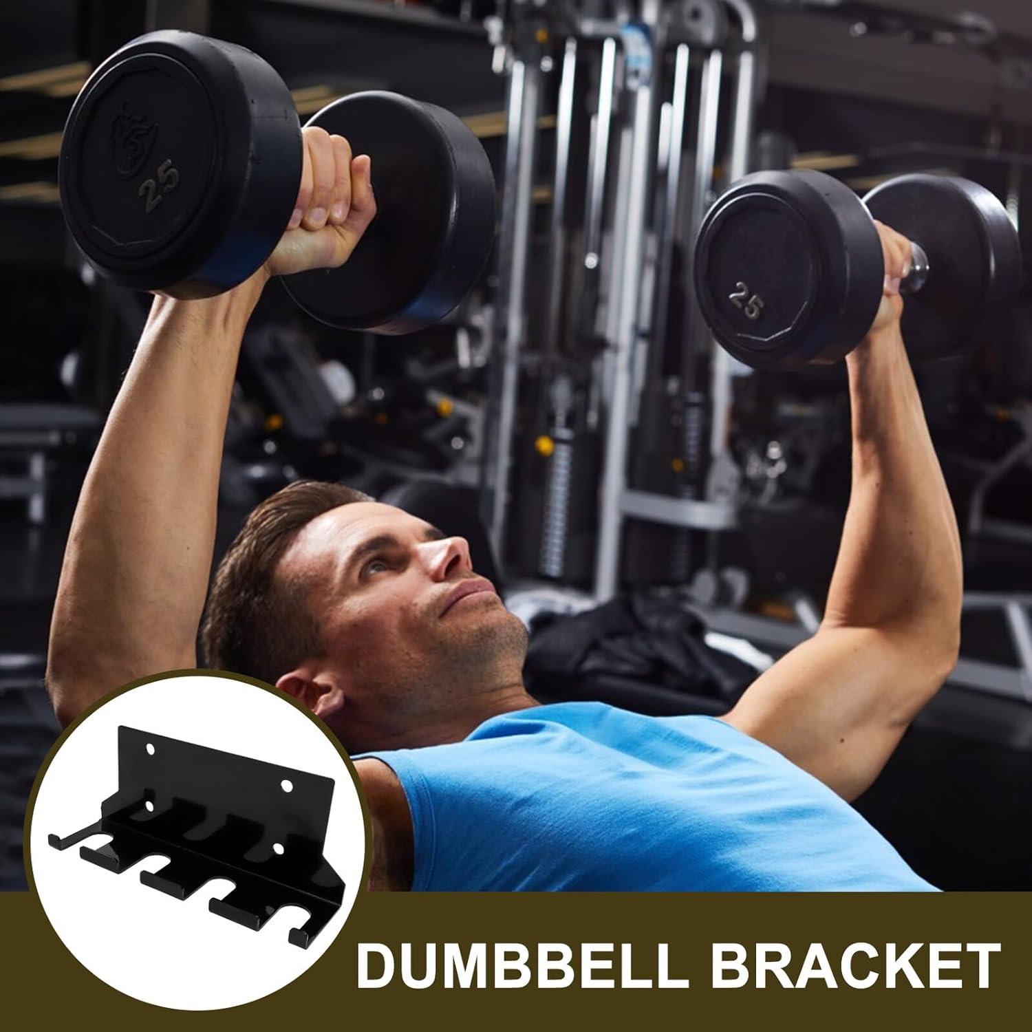 Barbell Storage Rack Wall-mounted Fitness Accessory Dumbbell Stand with 4 Hooks Heavy-duty Gym Organizer for Home Workout Equipment