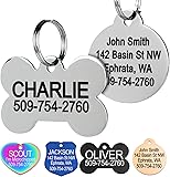 GoTags Stainless Steel Pet ID Tags, Personalized Dog Tags and Cat Tags, up to 8 Lines of Custom Text, Engraved on Both Sides, in Bone, Round, Heart, Bowtie and More (Dog Bone, Regular (Pack of 1)) Regular (Pack of 1) Dog Bone