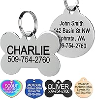 GoTags Stainless Steel Personalized Dog & Cat ID Tags - Custom Engraved Both Sides, Up to 8 Lines, Durable Bone Shape, Regular Size